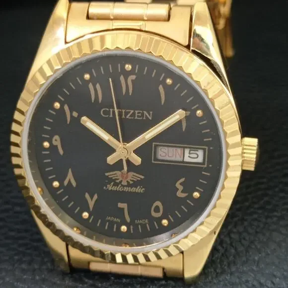 Vintage 1970 Citizen Automatic Mens Gold Watch W/daydate & Black accents - Picture 3 of 10